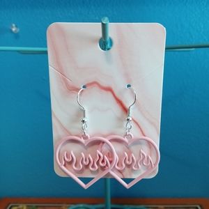 Handmade Pink Flame Heart Earrings